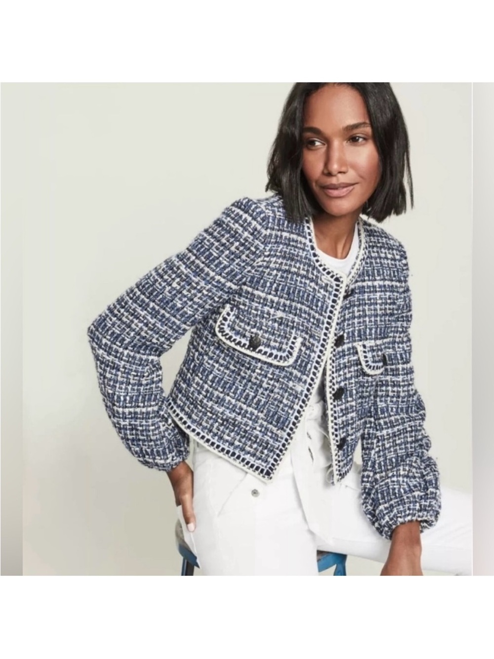 Veronica Beard Brim Blue Tweed Blazer Jacket